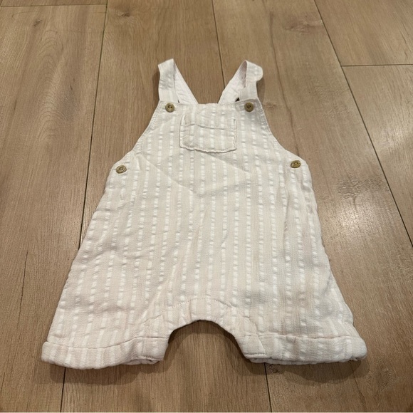 H&M Linen-blend Bib Overalls Cream Ivory striped 4/6m - Picture 4 of 8